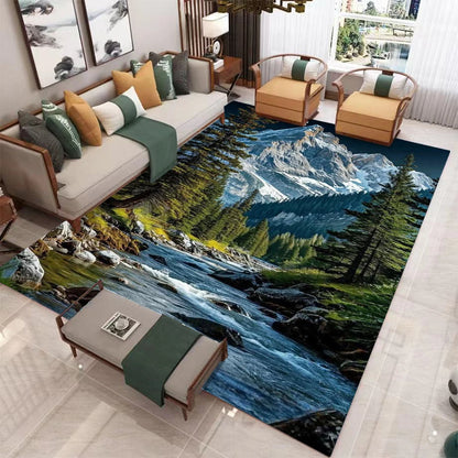 3D Santorini mountain landscape area rug