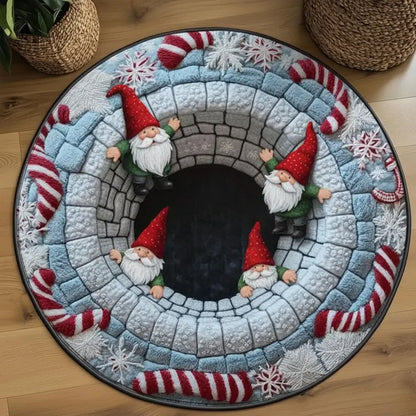 Christmas gnome round illusion rug