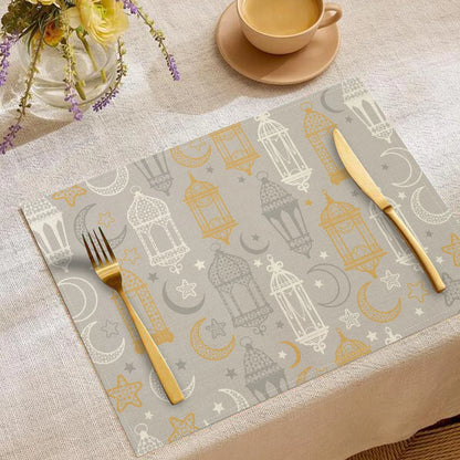 Moon Oil Lamp Print Linen Placemat Heat-Resistant Anti-Scald Table Mat Festive Western Tableware Decor