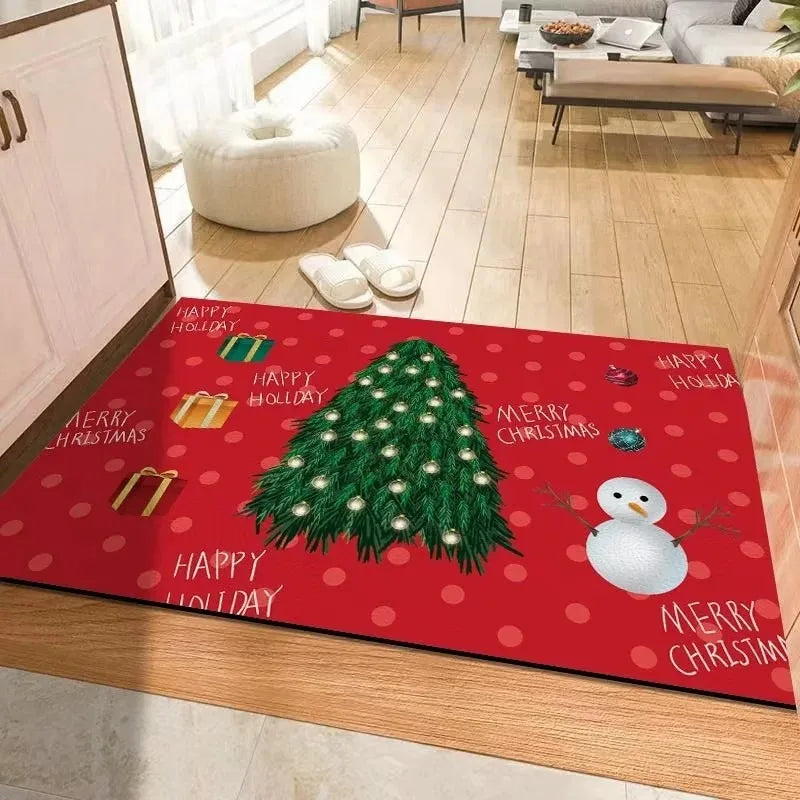 Christmas Entrance Door Mat Crystal Velvet Absorbent Anti-Slip Floor Mat Bathroom Entryway Holiday Decoration Rug