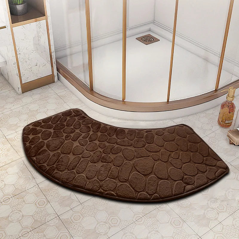 3D Cobblestone Velvet Bath Mat Non-Slip Absorbent Quick-Dry Washable Bathroom Door Rug