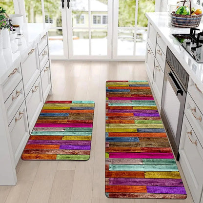 Rainbow Wood Panel Kitchen Floor Mat Non-Slip Area Rug Bathroom Laundry Entry Door Carpet Home Decor