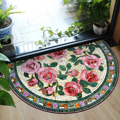 Boho half-round crystal velvet non-slip entryway floor mat
