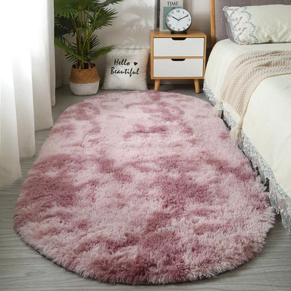 VIKAMA Soft Oval Bedside Rug Warm Non-Slip Carpet Bedroom Living Room Floor Mat Doormat Home Decor