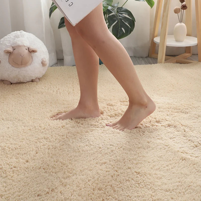 Beige Fluffy Bedroom Area Rug