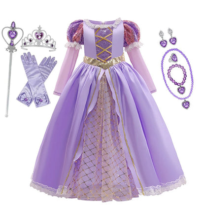Disney Tangled Rapunzel Princess Costume Dress For Girls