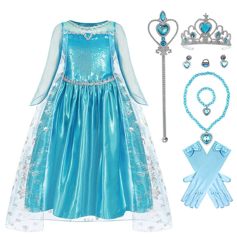 Disney Frozen Elsa Anna Mesh Ball Gown Costume Dress For Girls
