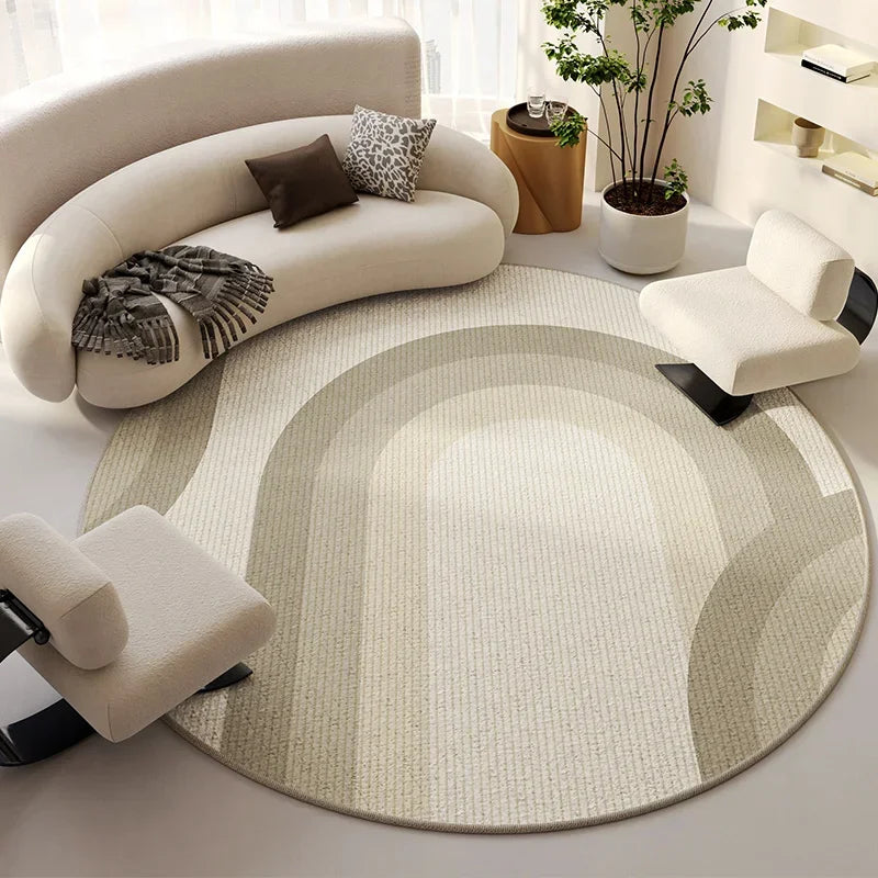 Beige Round Light Luxury Non-Slip Large Area Rug