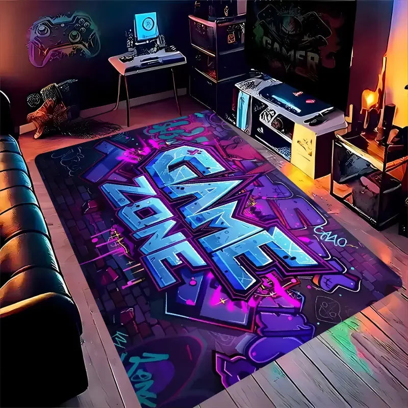 Colorful gamepad pattern gaming room rug