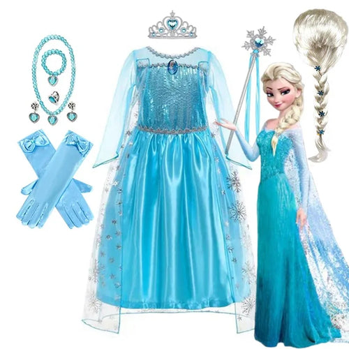 Disney Frozen Elsa Snow Queen Cape Costume Dress For Girls