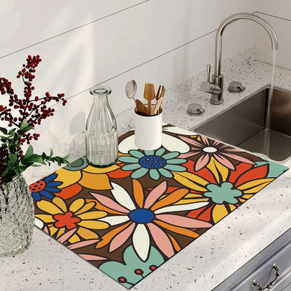 Floral Absorbent Waterproof Drying Mat