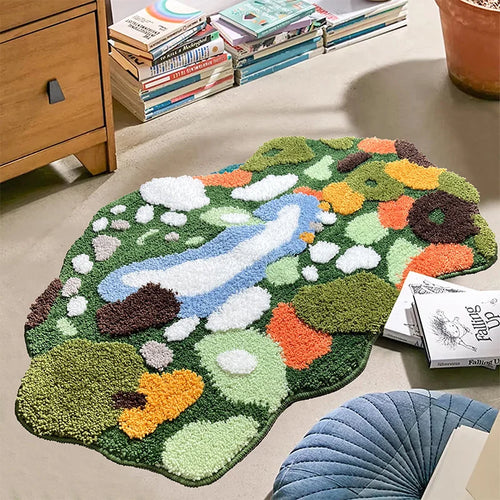 Green Moss Style Tufted Irregular Area Rug