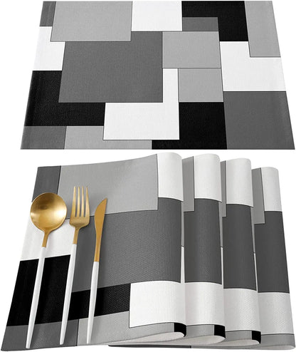 Abstract Purple Black Grey Patchwork Placemat Set