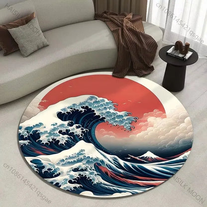 Japanese Great Wave Round Area Rug