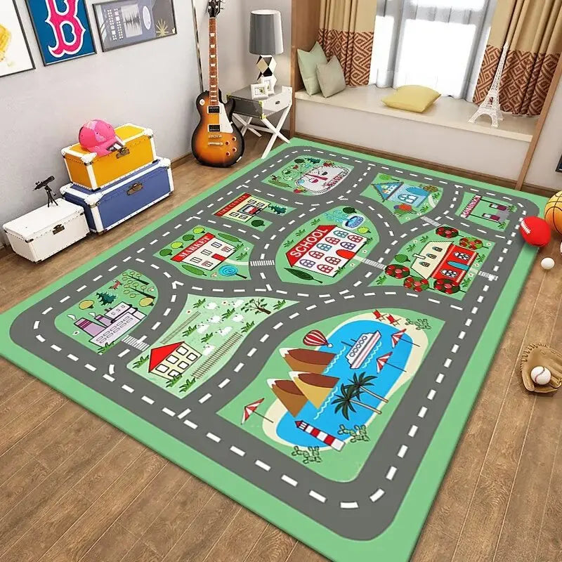 Kids Traffic Play Mat Road Map Rug Educational Non-Slip Carpet Preschool Playroom Zoo Animal Number Design Home Decor