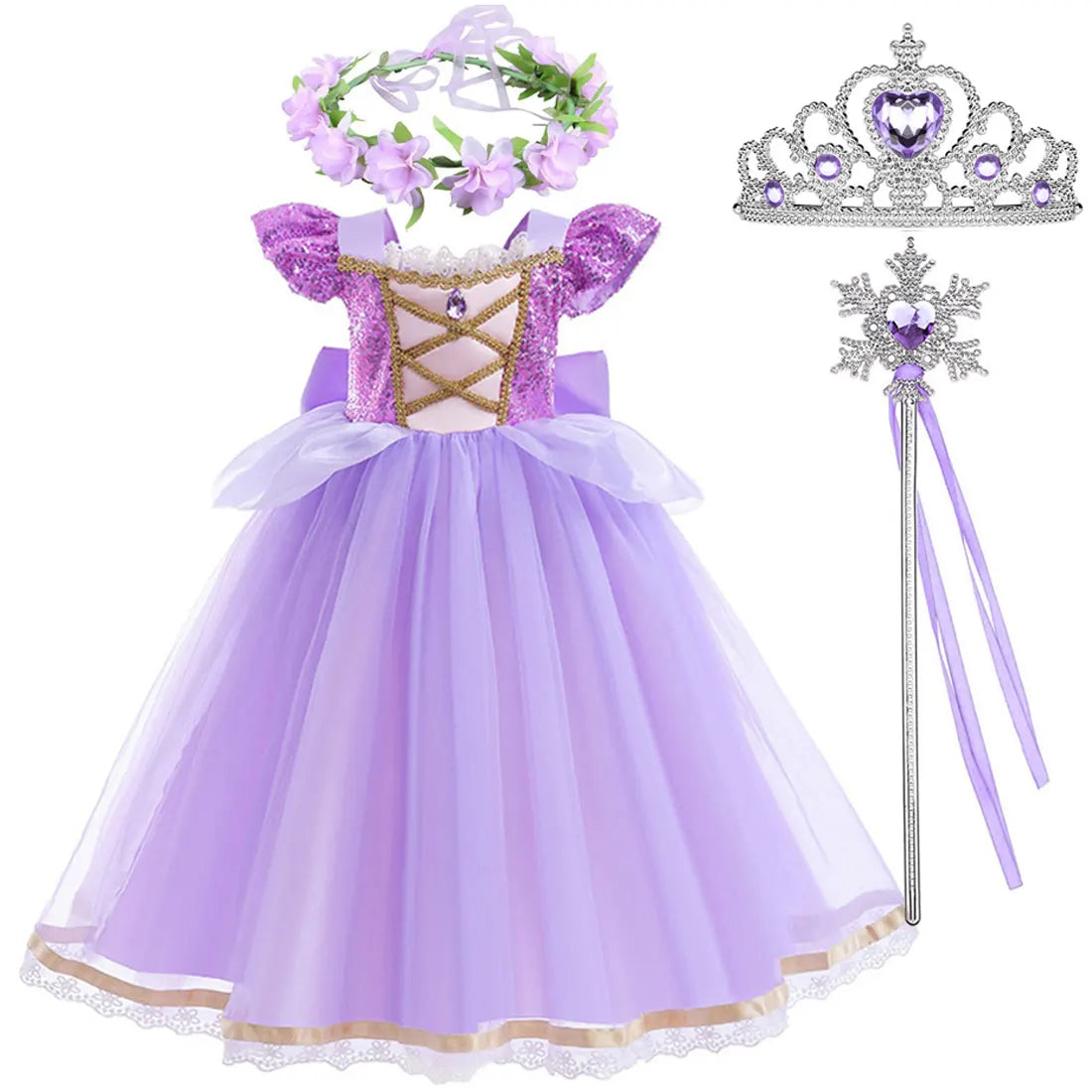 Disney Rapunzel Purple Puffy Dress With Accessories For Girls