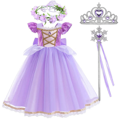 Disney Rapunzel Purple Puffy Dress With Accessories For Girls