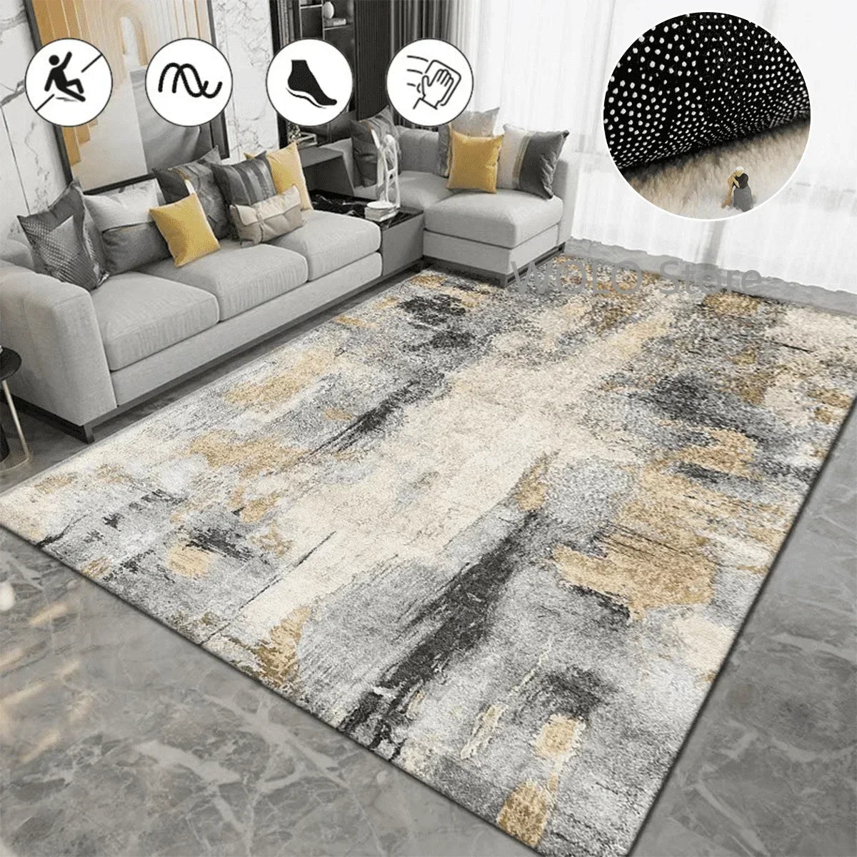 Nordic Ink Splash Abstract Washable Area Rug