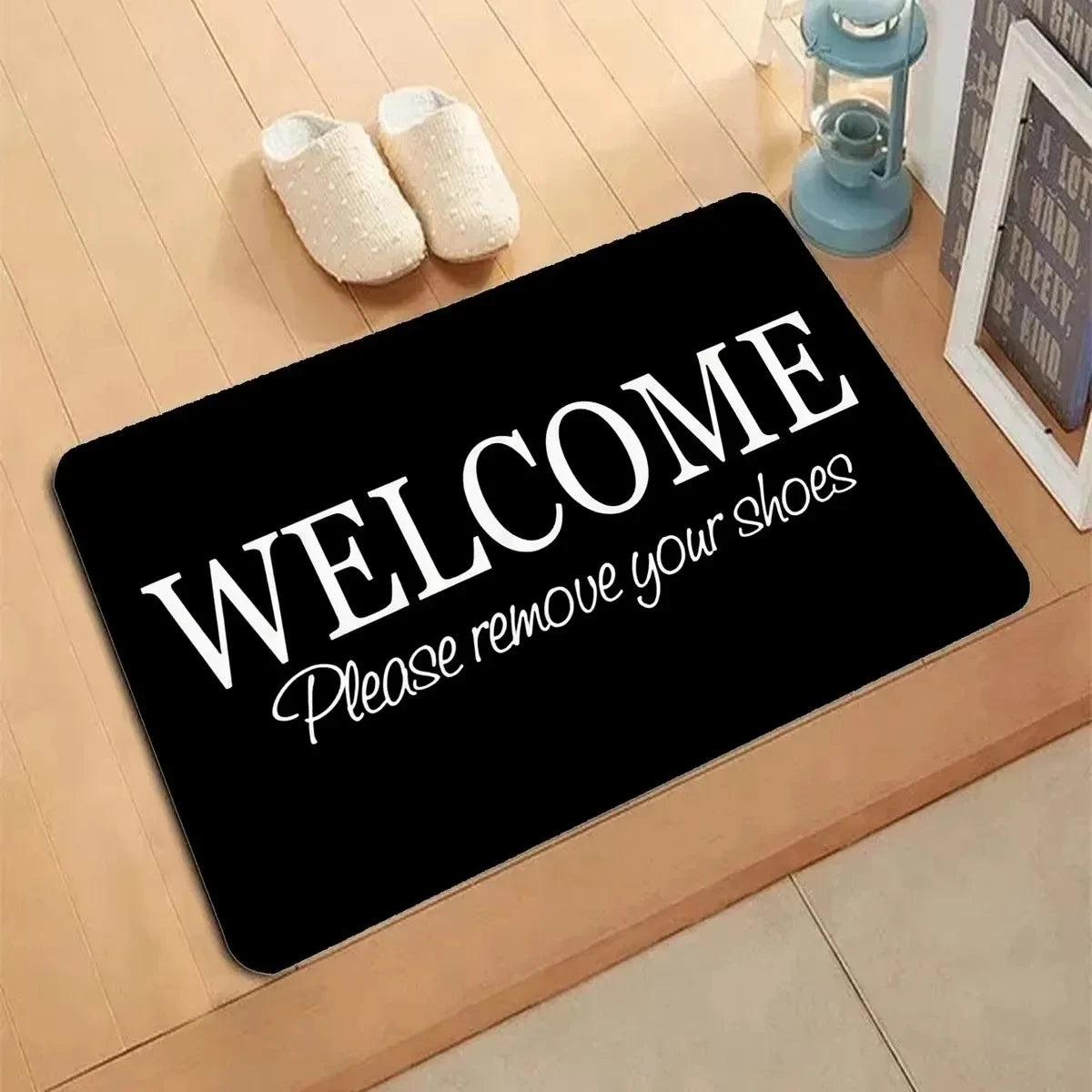 Please Take Off Your Shoes Welcome Carpet Non-Slip Living Room Bedroom Floor Rug Home Decor