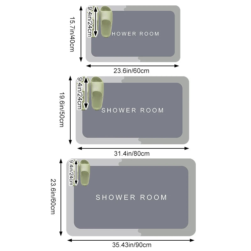 Diatomite Bath Mat Anti-Slip Super Absorbent Quick-Dry Floor Rug Shower Toilet Doormat