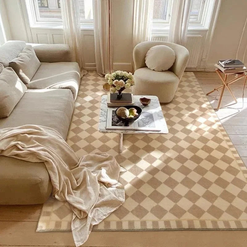 Retro Checkerboard Fluffy Plush Area Rug