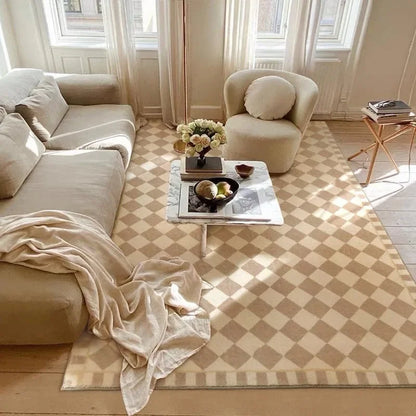 Retro Checkerboard Fluffy Plush Area Rug