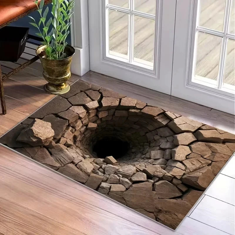 3D Illusion Stone Hole Doormat