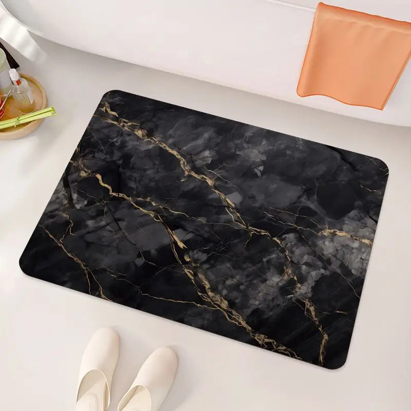 Black Gold Marble Diatom Bathroom Floor Mat