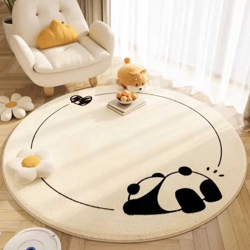 Cute Animals Print Round Rug Large Non-Slip Wear-Resistant Circle Carpet Living Room Bedroom Soft Floor Mat Home Decor