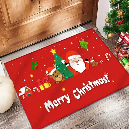 VIKAMA Festive Snowman Reindeer Christmas Non-Slip Doormat