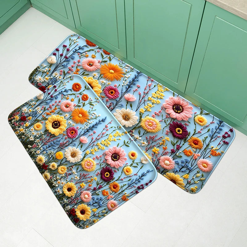 Summer Fresh Floral Kitchen Door Mat Soft Comfortable Bedroom Floor Rug Bathroom Small Carpet Absorbent Foot Mat Home Decor