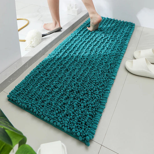 Lotus Pine Chenille Bath Mat Super Thick Fluffy Non-Slip Door Rug Solid Color Bathroom Carpet Indoor Foot Mat Home Decor