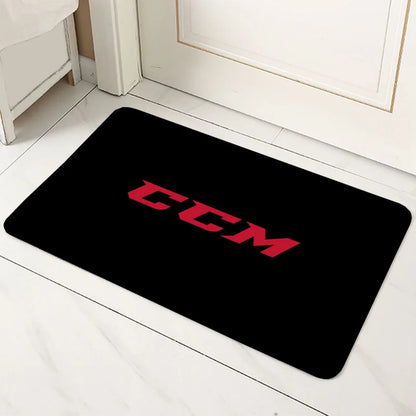 CCM Retro Ice Hockey Logo Non-Slip Microfiber Doormat Durable Washable Floor Mat Entrance Bathroom Kitchen Living Room All-Season Rug