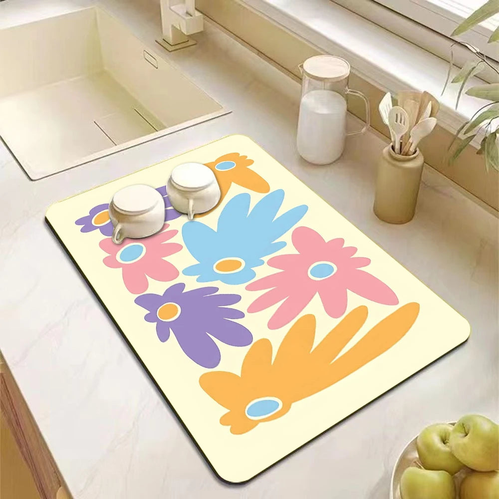 Absorbent kitchen drying drain mat