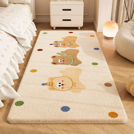Cartoon Plush Bedside Floor Mat Soft Washable Kids Bedroom Rectangle Carpet