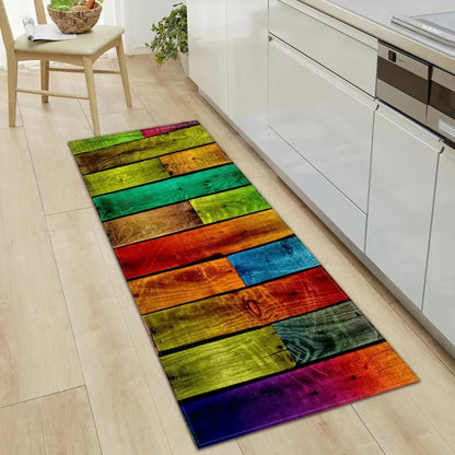 Rainbow Wood Panel Kitchen Floor Mat Non-Slip Area Rug Bathroom Laundry Entry Door Carpet Home Decor