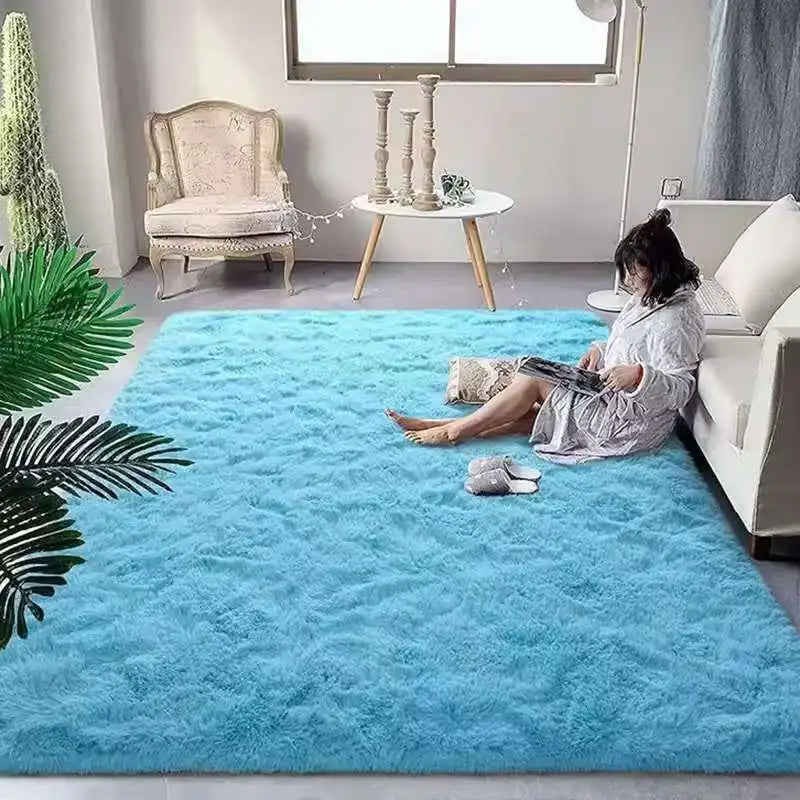 Fluffy tie-dye plush living room rug