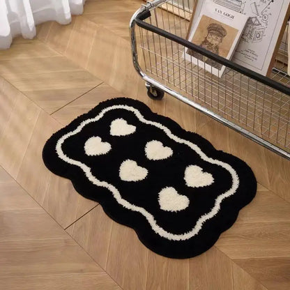 VIKAMA Black White Plush Entry Mat Non-Slip Wear-Resistant Bathroom Door Carpet