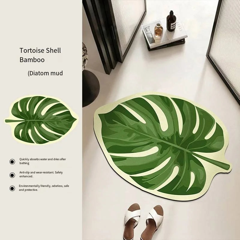 VIKAMA Green Leaf Absorbent Non-Slip Bathroom Mat