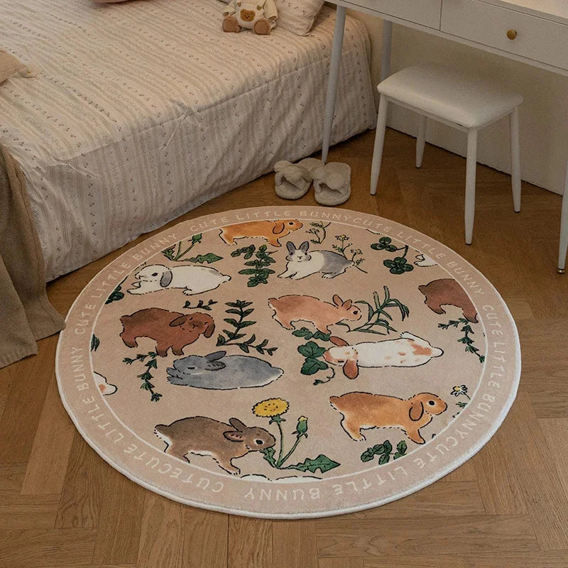 Cartoon Rabbit Fluffy Round Area Rug