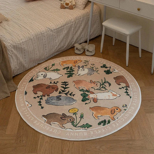 Cartoon Rabbit Fluffy Round Area Rug