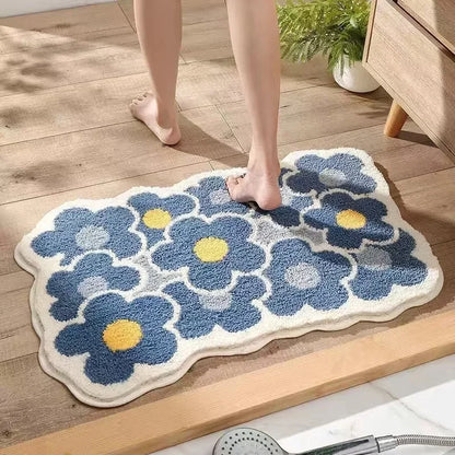 VIKAMA Floral Cashmere Rug Non-Slip Absorbent Bathroom Living Room Doormat Home Decor