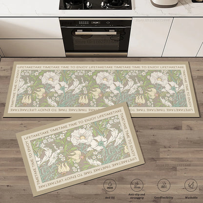 Floral Pattern Kitchen Rug Extra Thick Absorbent Non-Slip Doormat Anti-Fatigue Mat Bathroom Entrance Long Carpet Home Decor