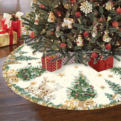VIKAMA Christmas Tree Skirt Reindeer Holiday Rug