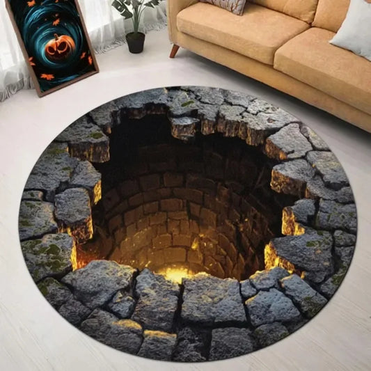 3D Stone Hole Optical Illusion Round Rug Living Room Funny Non-Slip Carpet Home Office Decor Gift