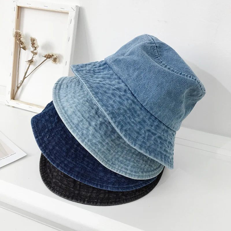 Wide Brim Denim Bucket Hat Unisex Sun Protection Cap