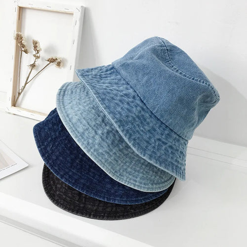 Wide Brim Denim Bucket Hat Unisex Sun Protection Cap