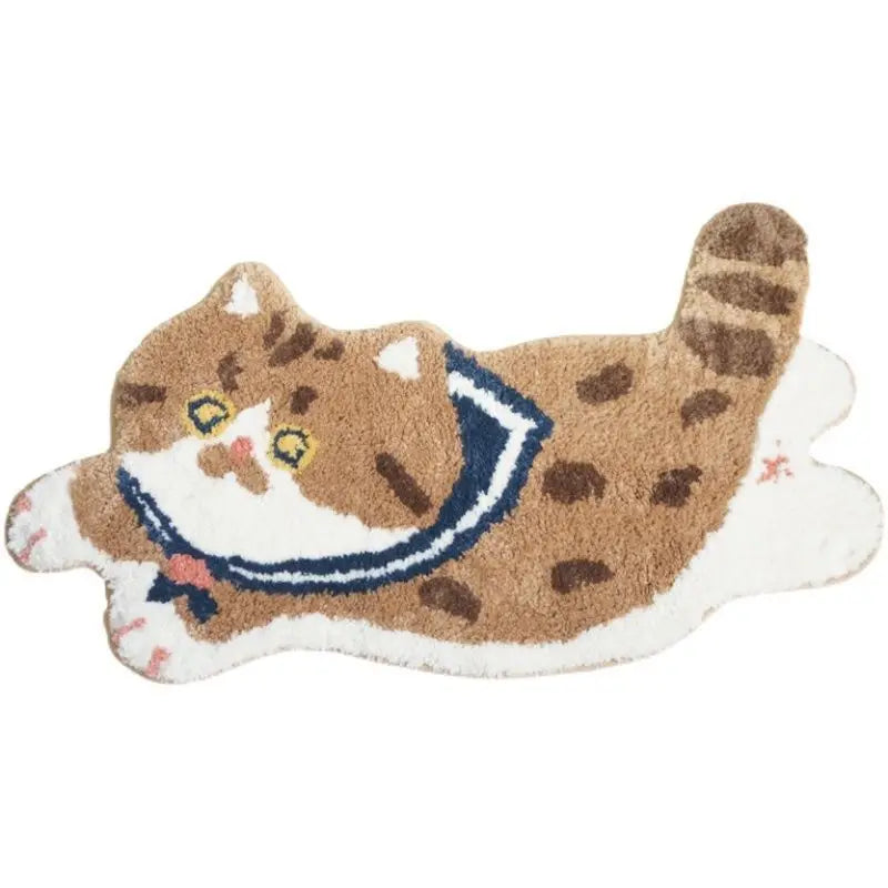 VIKAMA Cute Cat Girl Faux Cashmere Carpet Soft Non-Slip Absorbent Bedroom Bathroom Kitchen Floor Mat
