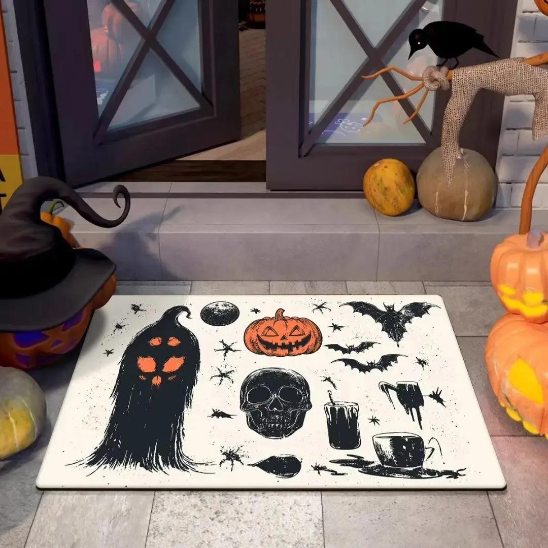 VIKAMA Halloween Pumpkin Ghost Cat Doormat