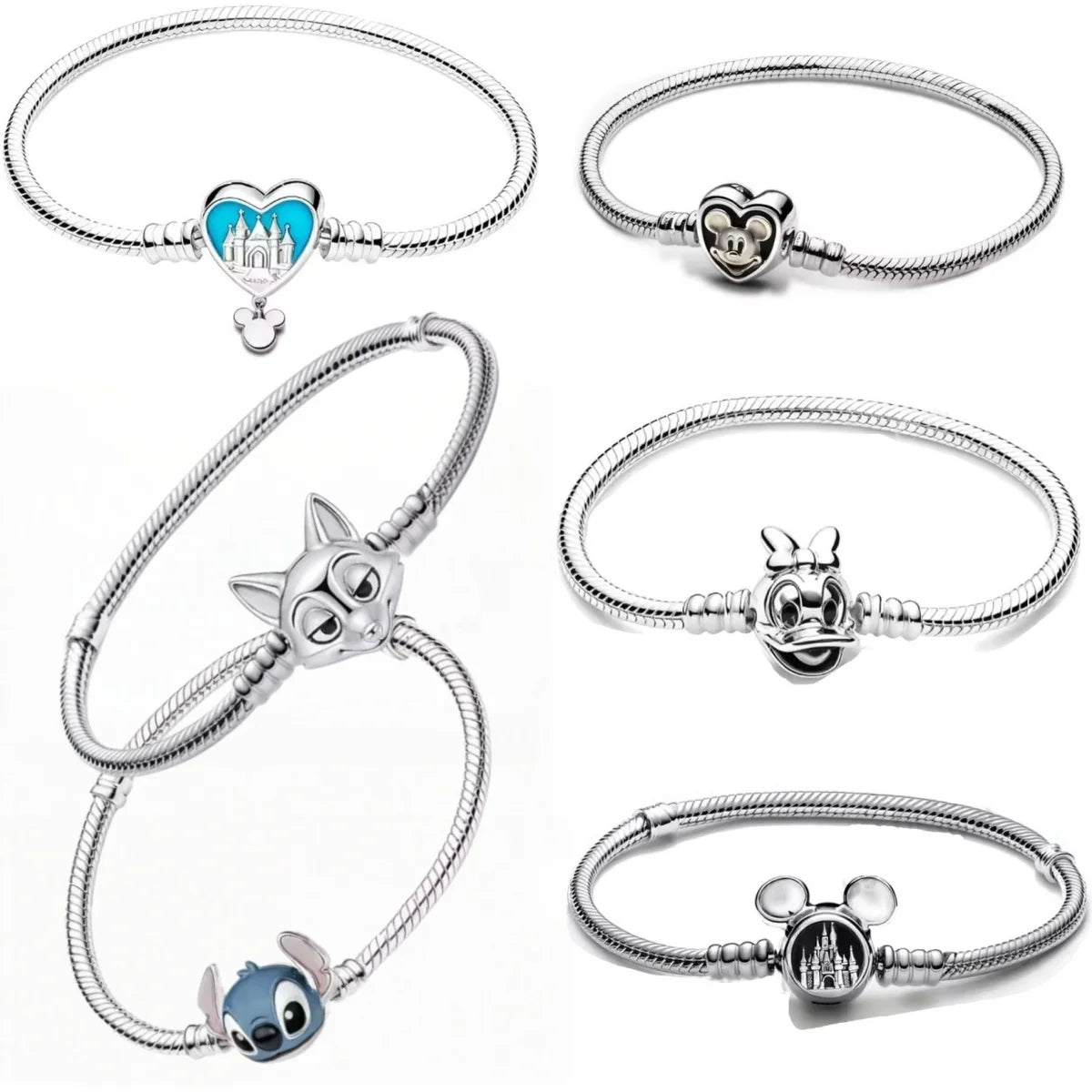 Disney 925 Silver Cartoon Charm Bracelet DIY Jewelry